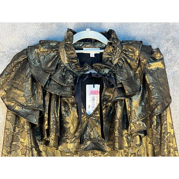 A Loves A Blouse Medium Black Gold Lace Ruffled Whimsigoth Coquette Glam NWT - Picture 2 of 8